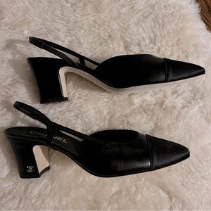 Chanel Black Slingback Heels - size 8narrow